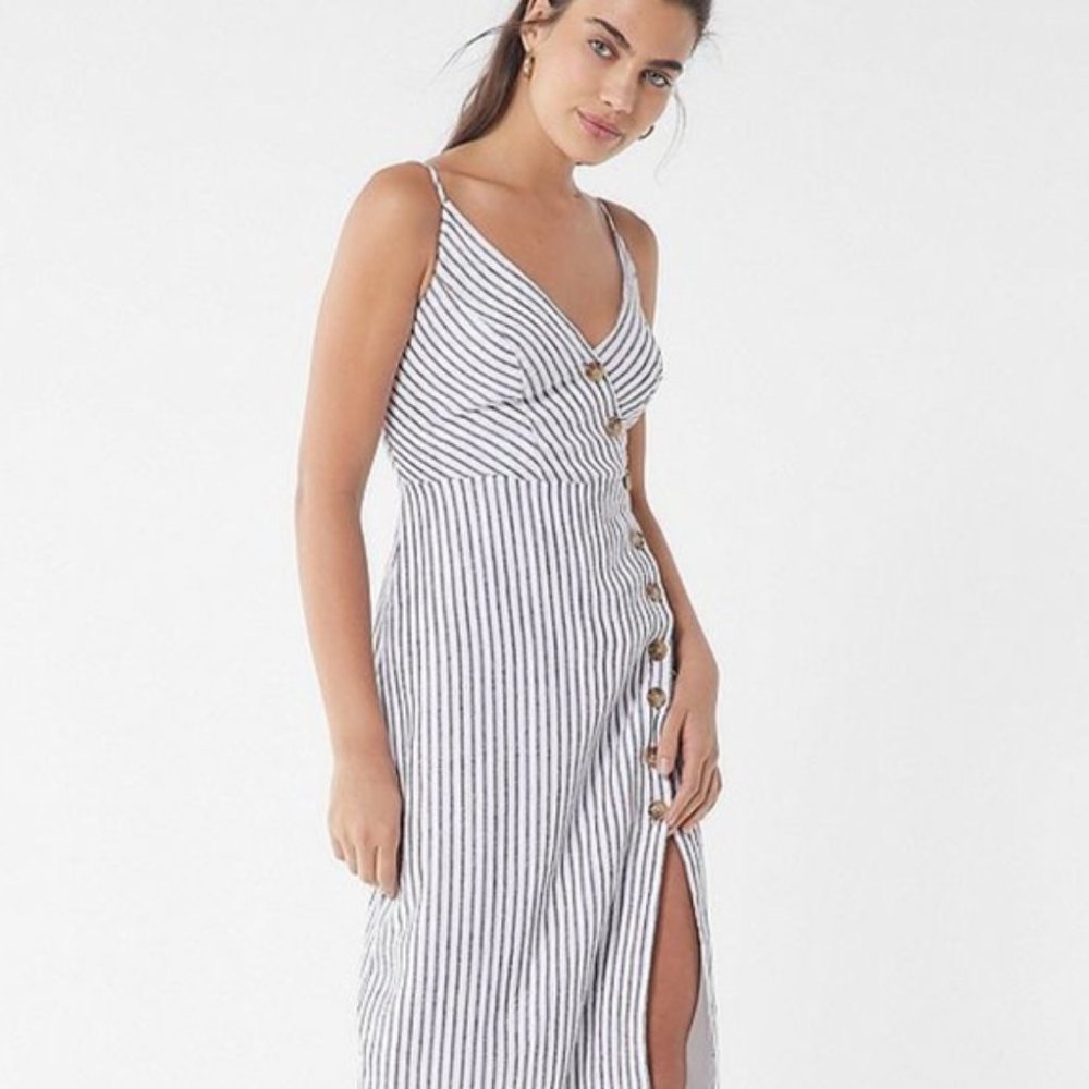 UO Amber Button-down Linen Midi Dress NWT